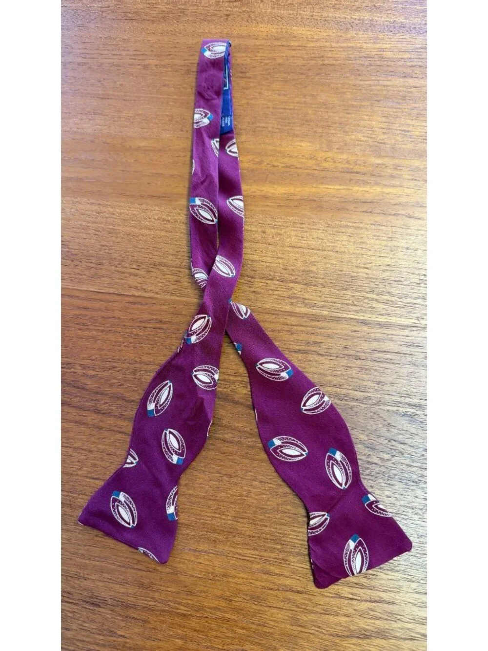 Vintage Polo By Ralph Lauren Mens Adjustable Bow Tie Burgundy Geometric Silk USA